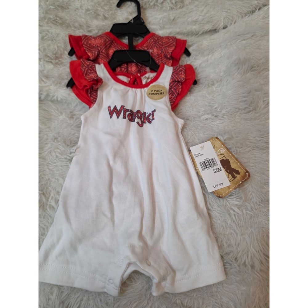 Wrangler Baby Girls 2-Pack Flutter Sleeve Rompers Set Red White HW1100026 3-6M
